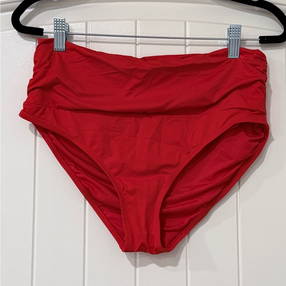 Tempt Me Red Bikini Bottoms, high waisted, ruched sides